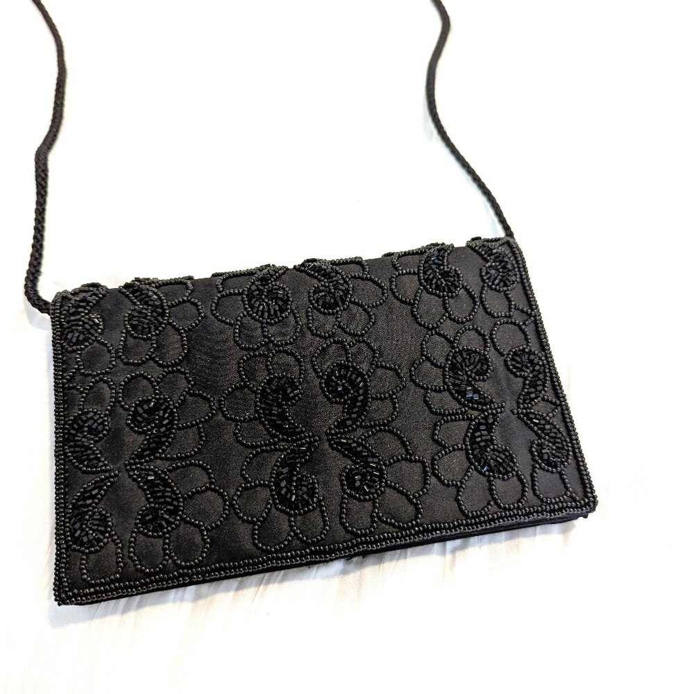 Black Shoulder Dance party black bag Beaded Magnetic snap Closure Vintage